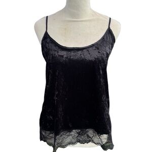Apt 9 Crushed Velvet Black Dainty Lace Lacey Feminine Goth Tank Top Blouse M